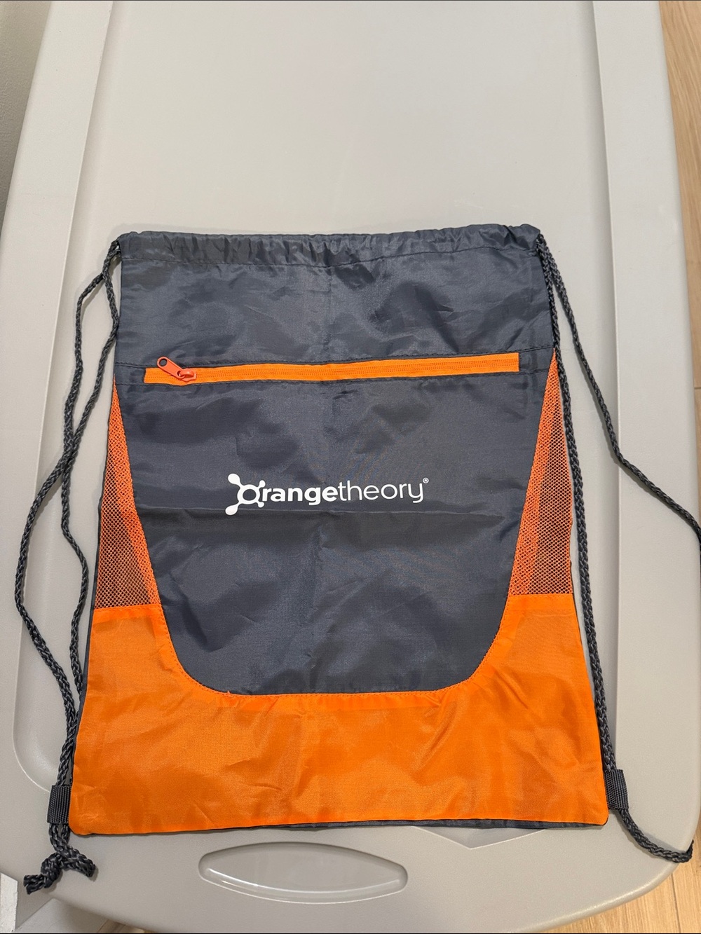 Orangetheory Gray and Orange Drawstring Bag